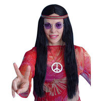 Wig - Hippie Girl W/Headband - Black
