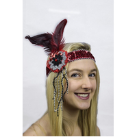 RED BLACK FLOWER HEADBAND 