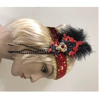 BLK FEATHER RED HEADBAND 