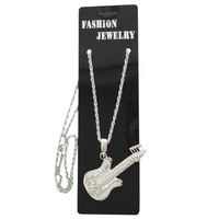 Necklace - Silver Guitar- Metal Necklace
