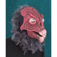 Latex Sock Mask Vulture with Moving Mouth and Feather Trim