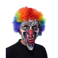 Latex Mask Evil Clown with Attached Rainbow Afro Wig