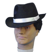 Hat- Black Satin Gangster Hat 