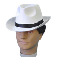 Hat- White Satin Gangster Hat 