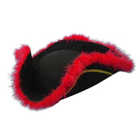 Hat- Colonial Tricorn Black W/Red 