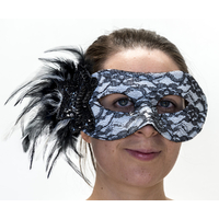BK/WH LACE MASK FEATHER 