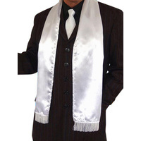 Gangster Scarf White W/ Fringe Silk