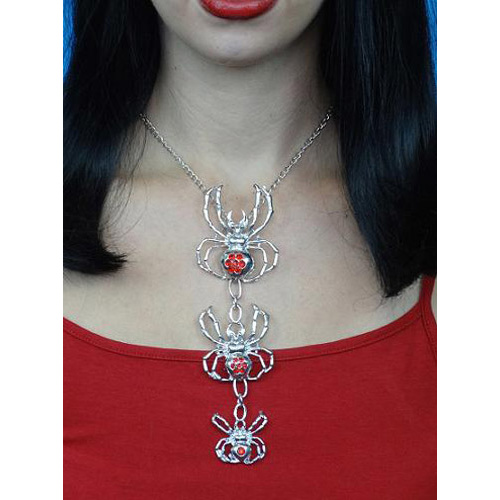 Necklace - Spiders Silver Metal