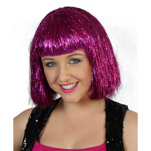 Wig - Pink Tinsel Disco Bob