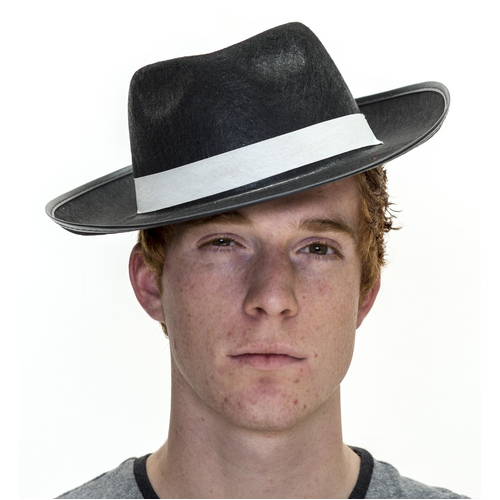 BLK FEDORA W/WHITE BAND 