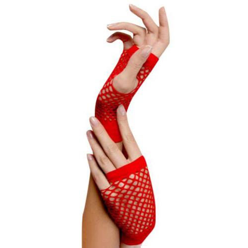 Gloves -Short Fishnet Red