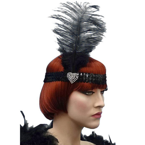 Flapper Headband - Crystal Heart Black Flapper Headband