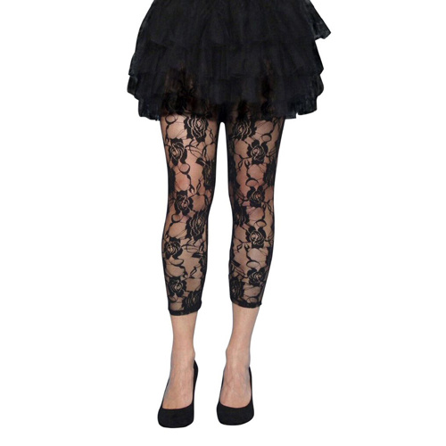 Tights - Lace Footless Tights - Black (A)