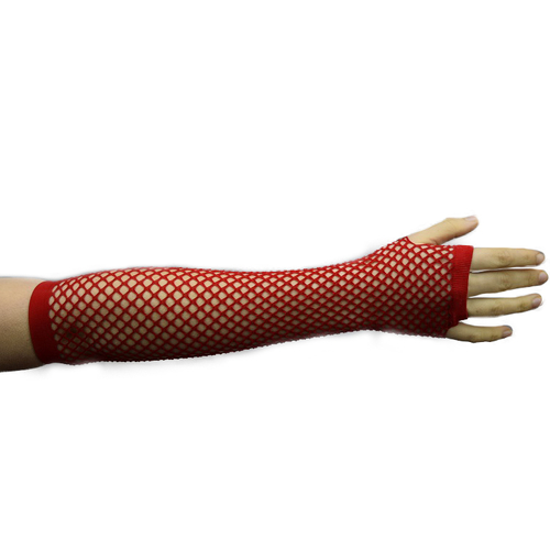 RED LONG FISHNET FINGERLESS 3PK