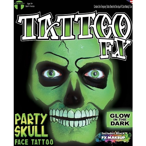 Party Skull Tattoo - Glow In The Dark