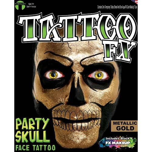 Party Skull Tattoo - Gold Foil